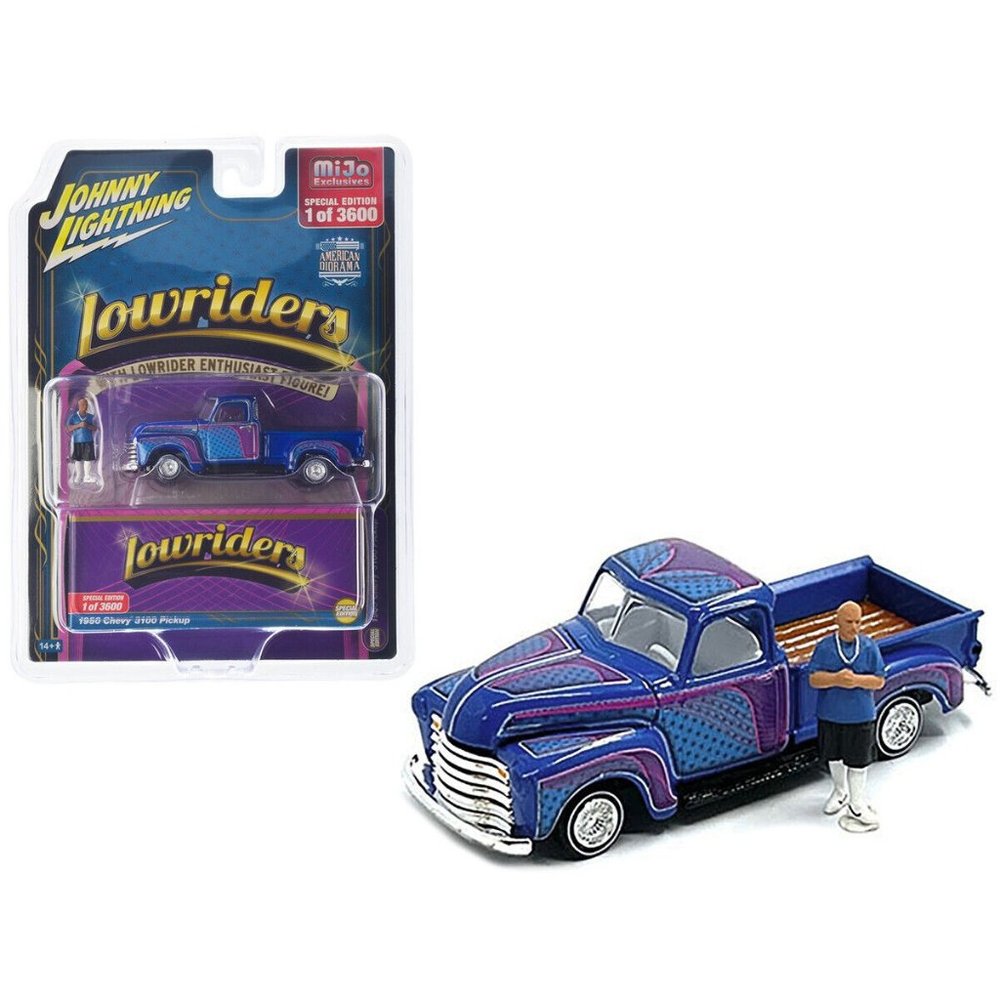 1950 CHEVROLET 3100 PICKUP LOWRIDER BLUE W/FIGURE 1/64 JOHNNY LIGHTNING JLCP7457